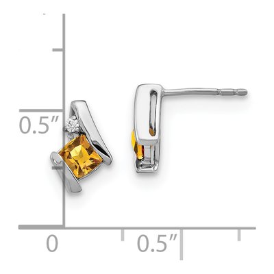 14K White Gold 4mm Cushion Citrine & Diamond Button Stud Earrings – view 4