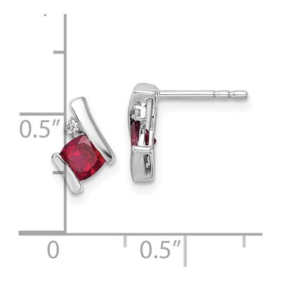 10K White Gold 4mm Cushion Lab-Created Ruby & Diamond July Birthstone Stud Earrings – view 5