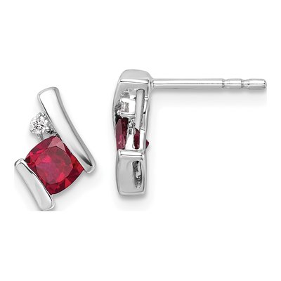 10K White Gold 4mm Cushion Lab-Created Ruby & Diamond July Birthstone Stud Earrings