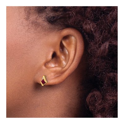 10K Yellow Gold 4mm Cushion Lab-Created Ruby & Diamond Birthstone Stud Earrings – view 3