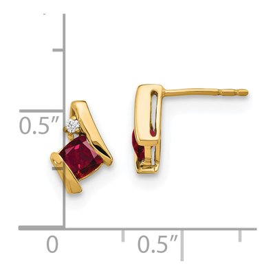 10K Yellow Gold 4mm Cushion Lab-Created Ruby & Diamond Birthstone Stud Earrings – view 4
