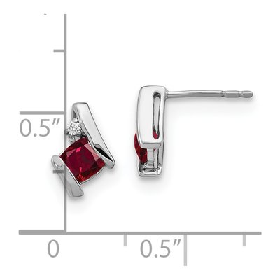 14K White Gold 4mm Cushion Lab-Created Ruby & Diamond Button Stud Earrings – view 4