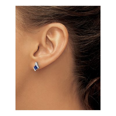 10K White Gold 4mm Lab-Created Sapphire & Diamond Cushion September Stud Earrings – view 4
