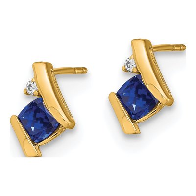 10K Yellow Gold 4mm Cushion Lab-Created Sapphire & Diamond September Stud Earrings – view 2