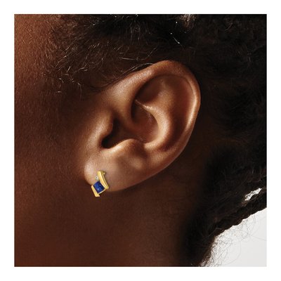 10K Yellow Gold 4mm Cushion Lab-Created Sapphire & Diamond September Stud Earrings – view 3