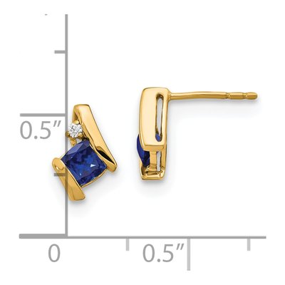 10K Yellow Gold 4mm Cushion Lab-Created Sapphire & Diamond September Stud Earrings – view 4