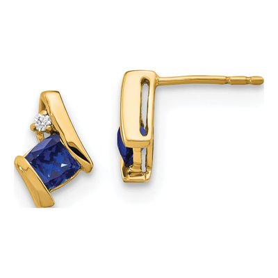 10K Yellow Gold 4mm Cushion Lab-Created Sapphire & Diamond September Stud Earrings