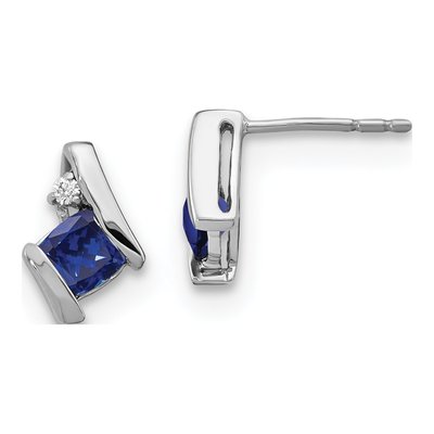 Sterling Silver 4mm Cushion Lab-Created Sapphire & Diamond Button Stud Earrings