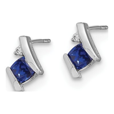 14K White Gold 4mm Cushion Lab-Created Sapphire & Diamond Stud Earrings – view 2