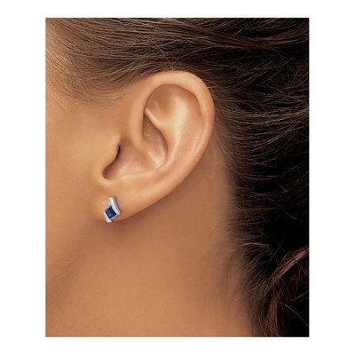 14K White Gold 4mm Cushion Lab-Created Sapphire & Diamond Stud Earrings – view 3