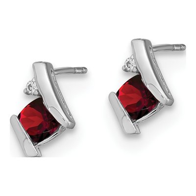 10K White Gold 4mm Cushion Garnet & Diamond Button Stud Earrings – view 3