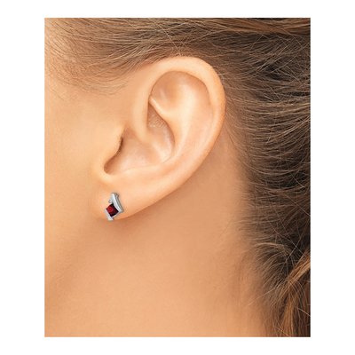 10K White Gold 4mm Cushion Garnet & Diamond Button Stud Earrings – view 4