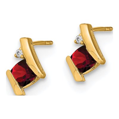 10K Yellow Gold 4mm Cushion Garnet & Diamond Birthstone Stud Earrings – view 2