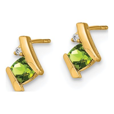 10K Yellow Gold 4mm Cushion Peridot & Diamond Stud Earrings – view 2