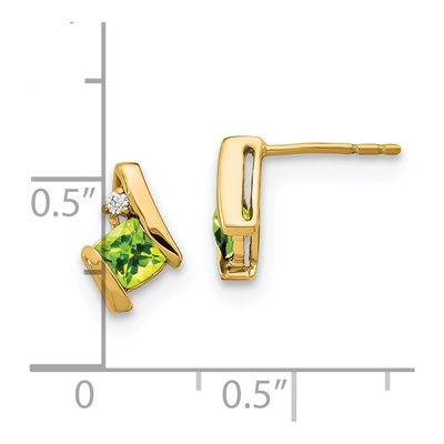 10K Yellow Gold 4mm Cushion Peridot & Diamond Stud Earrings – view 4
