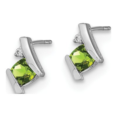 Sterling Silver 4mm Peridot & Diamond Antique Cushion Stud Earrings – view 2