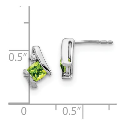 14K White Gold 4mm Cushion Peridot & Diamond August Birthstone Stud Earrings – view 4