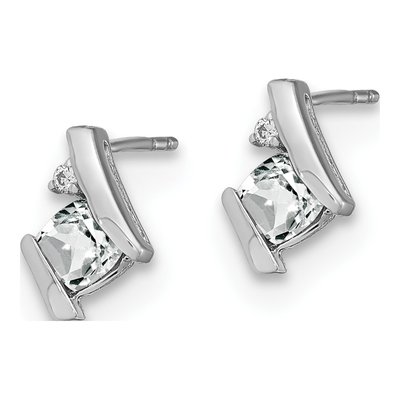 10K White Gold 4mm Cushion White Topaz & Diamond Stud Earrings – view 2