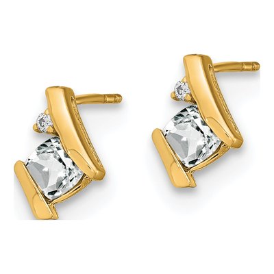 10K Yellow Gold 4mm Cushion White Topaz & Diamond Birthstone Stud Earrings – view 2