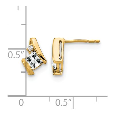 10K Yellow Gold 4mm Cushion White Topaz & Diamond Birthstone Stud Earrings – view 4
