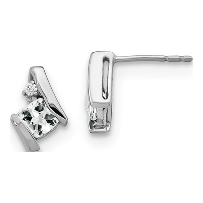 Sterling Silver 4mm White Topaz & Diamond Antique Cushion Stud Earrings