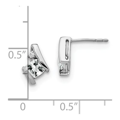 14K White Gold 4mm White Topaz & Diamond Cushion April Stud Earrings – view 4