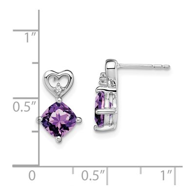 14K White Gold Amethyst & Diamond Heart Dangle Earrings – view 4