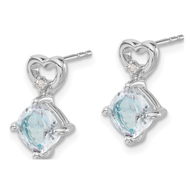 14K White Gold Aquamarine & Diamond Heart Dangle Earrings – view 2