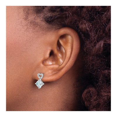 14K White Gold Aquamarine & Diamond Heart Dangle Earrings – view 3