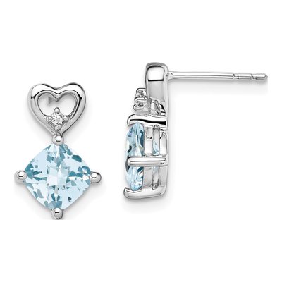 14K White Gold Aquamarine & Diamond Heart Dangle Earrings