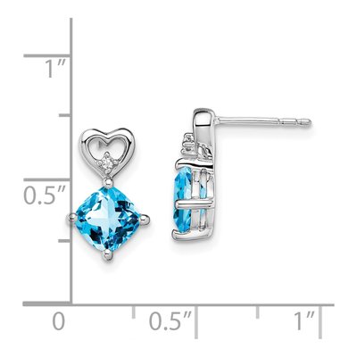 14K White Gold Swiss Blue Topaz & Diamond Heart Dangle Earrings – view 2