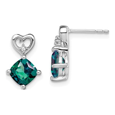 14K White Gold Diamond Cushion June Heart Dangle Earrings
