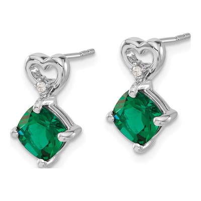 14K White Gold Lab-Created Emerald & Diamond Heart Dangle Earrings – view 2