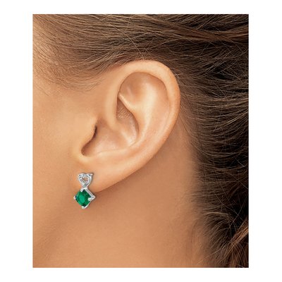14K White Gold Lab-Created Emerald & Diamond Heart Dangle Earrings – view 3