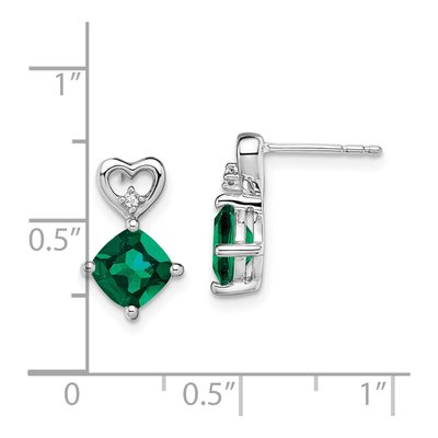 14K White Gold Lab-Created Emerald & Diamond Heart Dangle Earrings – view 4