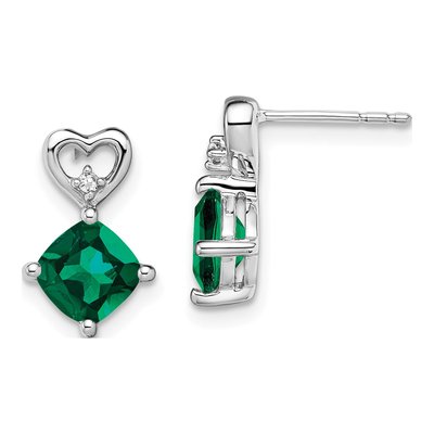 14K White Gold Lab-Created Emerald & Diamond Heart Dangle Earrings