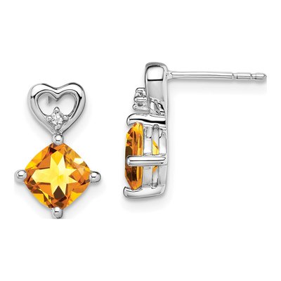 14K White Gold Citrine & Diamond Heart Dangle Earrings