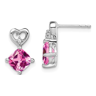 14K White Gold Diamond Heart Dangle Earrings