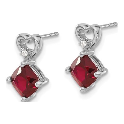 14K White Gold Lab-Created Ruby & Diamond Heart Dangle Earrings – view 2