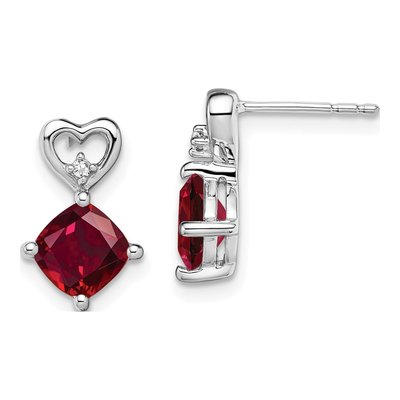 14K White Gold Lab-Created Ruby & Diamond Heart Dangle Earrings