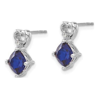 14K White Gold Lab-Created Sapphire & Diamond Heart Dangle Earrings – view 2