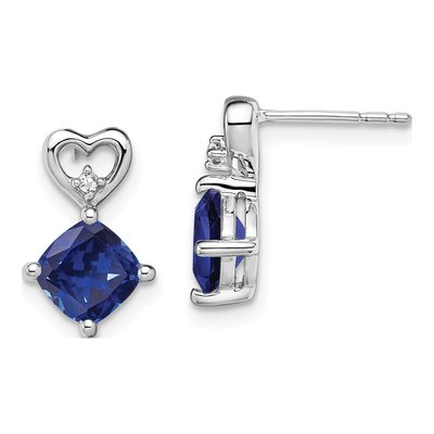 14K White Gold Lab-Created Sapphire & Diamond Heart Dangle Earrings