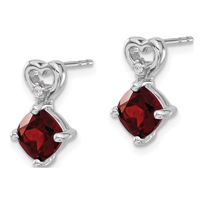 14K White Gold Garnet & Diamond Heart Dangle Earrings – view 2