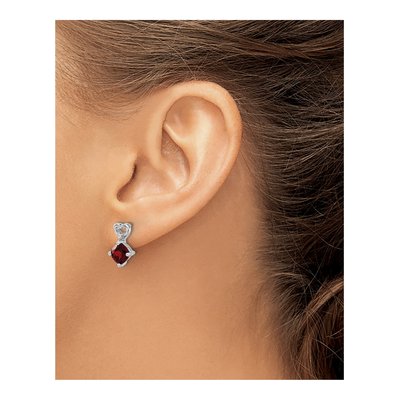 14K White Gold Garnet & Diamond Heart Dangle Earrings – view 3