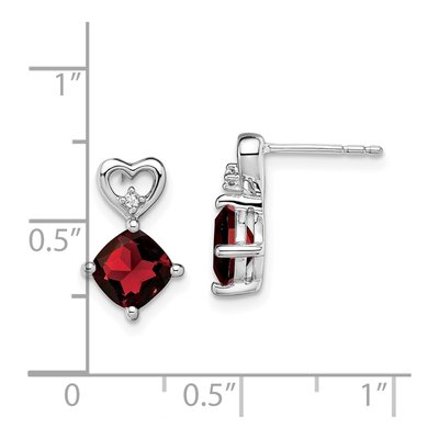 14K White Gold Garnet & Diamond Heart Dangle Earrings – view 4