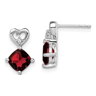 14K White Gold Garnet & Diamond Heart Dangle Earrings
