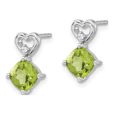 14K White Gold Peridot & Diamond Heart Dangle Earrings – view 2