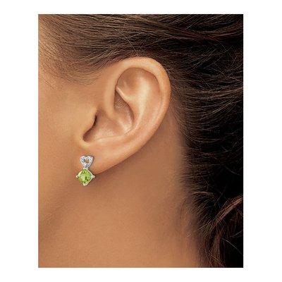 14K White Gold Peridot & Diamond Heart Dangle Earrings – view 3
