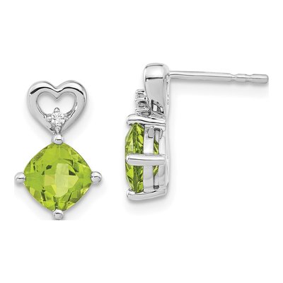 14K White Gold Peridot & Diamond Heart Dangle Earrings