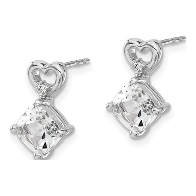 14K White Gold White Topaz & Diamond Heart Dangle Earrings – view 2